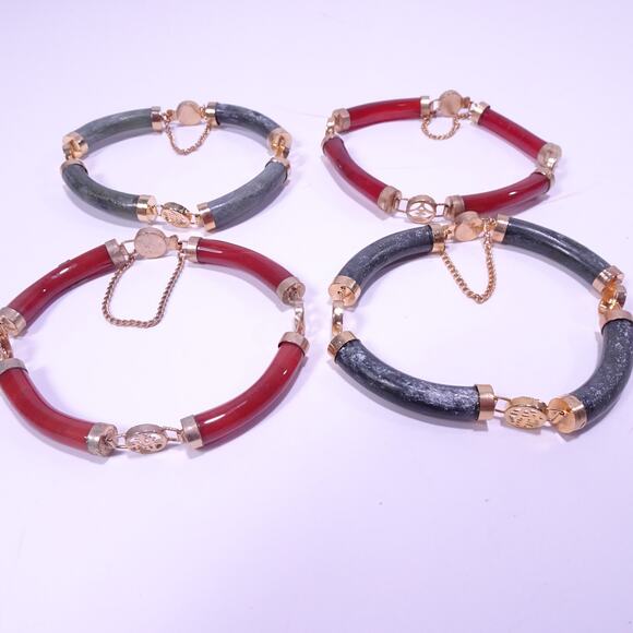 Designer Women's Resin Gold Link Bracelet Set of 4 NWOT 75 Ea Green Burgundy - Picture 6 of 7